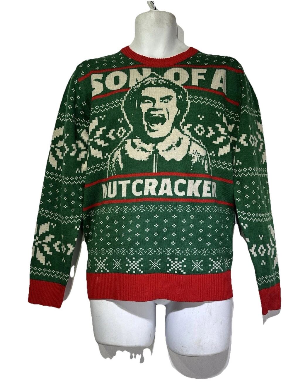 Elf Son of a Nutcracker Ugly Christmas Sweater Mens Size S Red Green